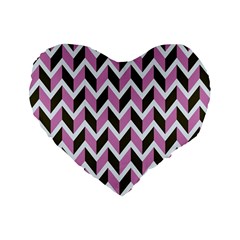 Zigzag Chevron Pattern Pink Brown Standard 16  Premium Flano Heart Shape Cushions by snowwhitegirl