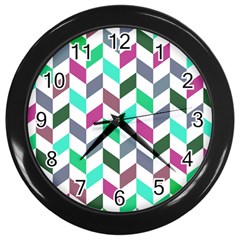 Zigzag Chevron Pattern Aqua Purple Wall Clock (black) by snowwhitegirl