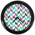 Zigzag Chevron Pattern Aqua Purple Wall Clock (Black) Front