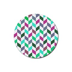 Zigzag Chevron Pattern Aqua Purple Rubber Coaster (round) 