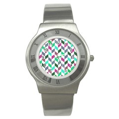 Zigzag Chevron Pattern Aqua Purple Stainless Steel Watch by snowwhitegirl