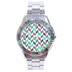 Zigzag Chevron Pattern Aqua Purple Stainless Steel Analogue Watch by snowwhitegirl