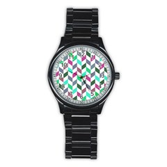 Zigzag Chevron Pattern Aqua Purple Stainless Steel Round Watch by snowwhitegirl