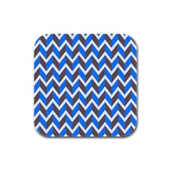 Zigzag Chevron Pattern Blue Grey Rubber Square Coaster (4 Pack)  by snowwhitegirl