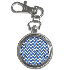 Zigzag Chevron Pattern Blue Grey Key Chain Watches by snowwhitegirl