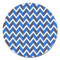 Zigzag Chevron Pattern Blue Grey Magnet 5  (round) by snowwhitegirl