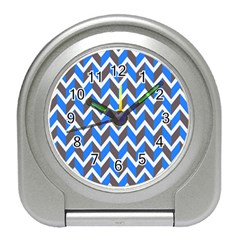 Zigzag Chevron Pattern Blue Grey Travel Alarm Clock by snowwhitegirl