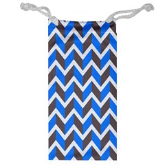 Zigzag Chevron Pattern Blue Grey Jewelry Bags by snowwhitegirl