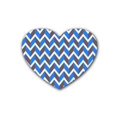 Zigzag Chevron Pattern Blue Grey Rubber Coaster (heart)  by snowwhitegirl