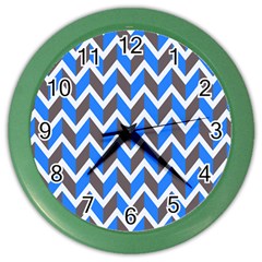 Zigzag Chevron Pattern Blue Grey Color Wall Clock by snowwhitegirl