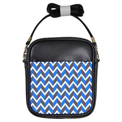 Zigzag Chevron Pattern Blue Grey Girls Sling Bag by snowwhitegirl