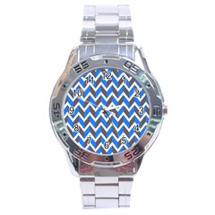 Zigzag Chevron Pattern Blue Grey Stainless Steel Analogue Watch by snowwhitegirl