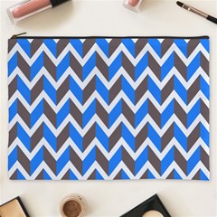 Zigzag Chevron Pattern Blue Grey Cosmetic Bag (xxxl) by snowwhitegirl