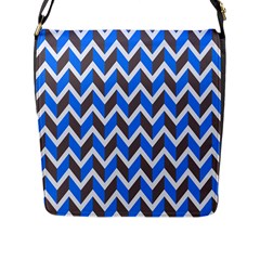 Zigzag Chevron Pattern Blue Grey Flap Closure Messenger Bag (l) by snowwhitegirl