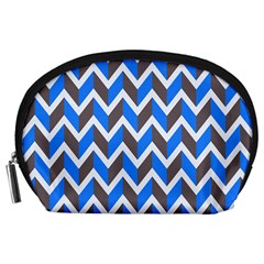 Zigzag Chevron Pattern Blue Grey Accessory Pouch (large) by snowwhitegirl