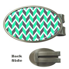 Zigzag Chevron Pattern Green Grey Money Clips (oval)  by snowwhitegirl