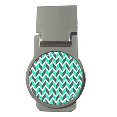 Zigzag Chevron Pattern Green Grey Money Clips (round)  by snowwhitegirl