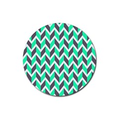 Zigzag Chevron Pattern Green Grey Rubber Round Coaster (4 Pack)  by snowwhitegirl