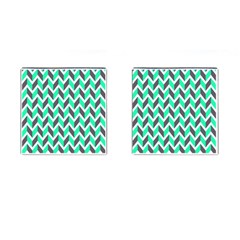 Zigzag Chevron Pattern Green Grey Cufflinks (square)