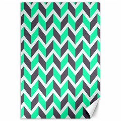 Zigzag Chevron Pattern Green Grey Canvas 12  X 18   by snowwhitegirl