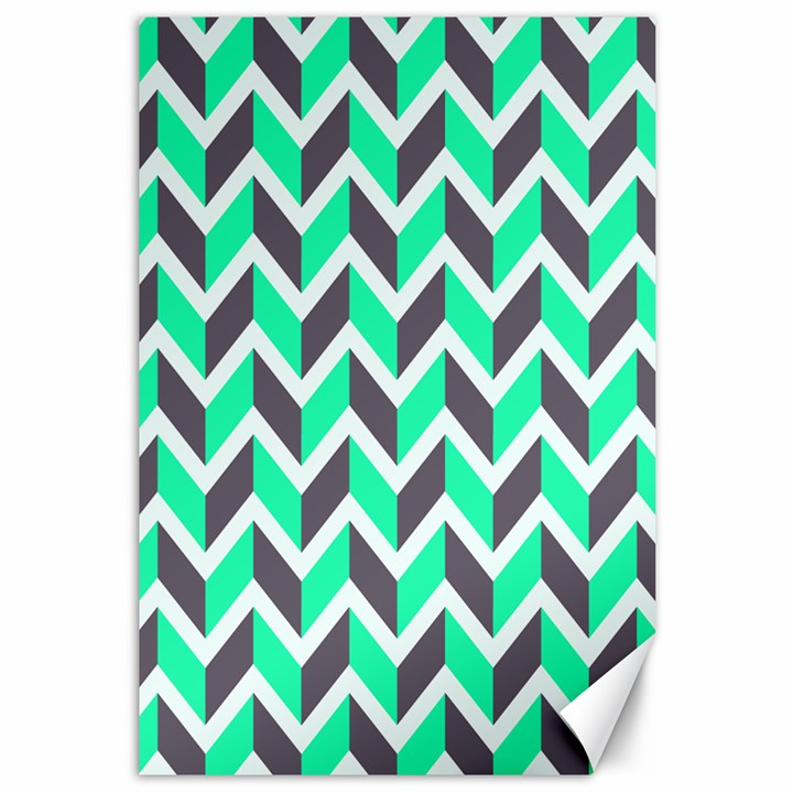 Zigzag Chevron Pattern Green Grey Canvas 12  x 18  