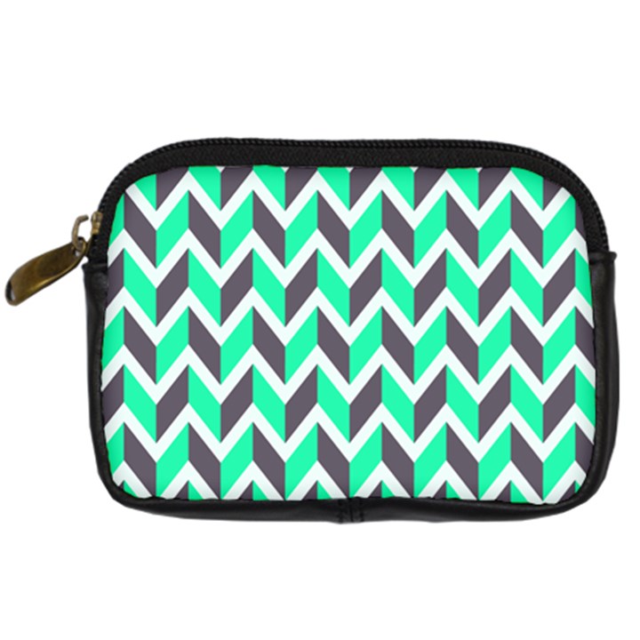 Zigzag Chevron Pattern Green Grey Digital Camera Leather Case