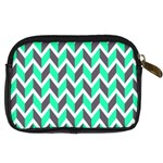 Zigzag Chevron Pattern Green Grey Digital Camera Leather Case Back