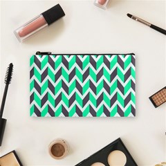 Zigzag Chevron Pattern Green Grey Cosmetic Bag (small) by snowwhitegirl