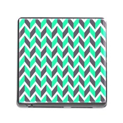 Zigzag Chevron Pattern Green Grey Memory Card Reader (square 5 Slot) by snowwhitegirl