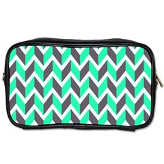 Zigzag Chevron Pattern Green Grey Toiletries Bag (two Sides) by snowwhitegirl