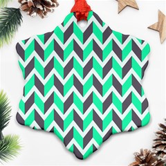 Zigzag Chevron Pattern Green Grey Ornament (snowflake) by snowwhitegirl