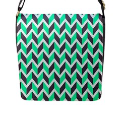 Zigzag Chevron Pattern Green Grey Flap Closure Messenger Bag (l) by snowwhitegirl