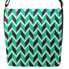 Zigzag Chevron Pattern Green Grey Flap Closure Messenger Bag (s) by snowwhitegirl