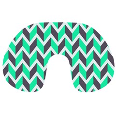 Zigzag Chevron Pattern Green Grey Travel Neck Pillows by snowwhitegirl