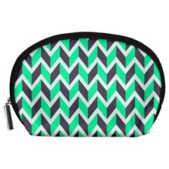 Zigzag Chevron Pattern Green Grey Accessory Pouch (large)