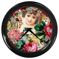 Little Girl Victorian Collage Wall Clock (black) by snowwhitegirl