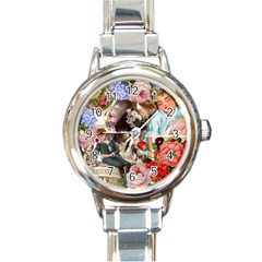 Victorian Collage Round Italian Charm Watch by snowwhitegirl