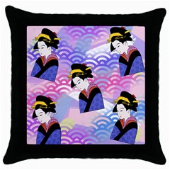 Japanese Abstract Blue Throw Pillow Case (black) by snowwhitegirl