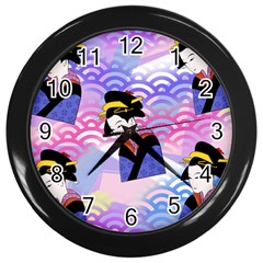 Japanese Abstract Blue Wall Clock (black) by snowwhitegirl