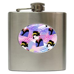 Japanese Abstract Blue Hip Flask (6 Oz) by snowwhitegirl