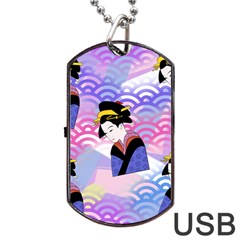 Japanese Abstract Blue Dog Tag Usb Flash (one Side) by snowwhitegirl