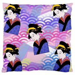 Japanese Abstract Blue Large Cushion Case (two Sides) by snowwhitegirl