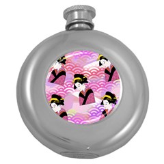 Japanese Abstract Pink Round Hip Flask (5 Oz) by snowwhitegirl