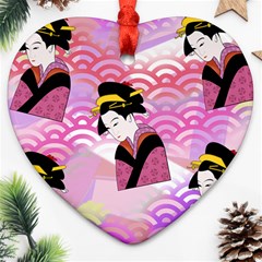 Japanese Abstract Pink Heart Ornament (two Sides) by snowwhitegirl