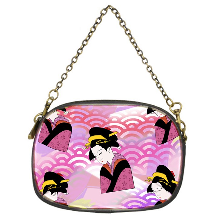 Japanese Abstract Pink Chain Purse (One Side)