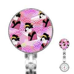 Japanese Abstract Pink Stainless Steel Nurses Watch by snowwhitegirl