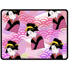 Japanese Abstract Pink Double Sided Fleece Blanket (large)  by snowwhitegirl