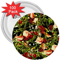 Fruit Blossom Black 3  Buttons (100 Pack)  by snowwhitegirl