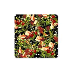 Fruit Blossom Black Square Magnet by snowwhitegirl