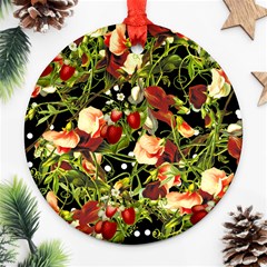 Fruit Blossom Black Round Ornament (two Sides) by snowwhitegirl